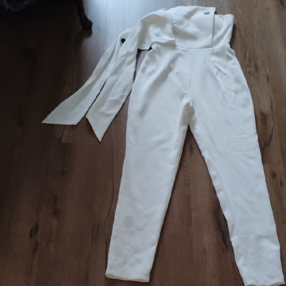 L'ATISTE White Structured Jumpsuit with Belt Detail